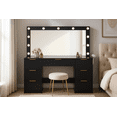 thumbnail image 1 of Merluxy 47.2" Girls Vanity Desk with Large Mirror and Adjustable LED Lights, 7 Drawers Makeup Table with Glass Top and Charging Station, Black, 1 of 9