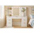 thumbnail image 1 of Merluxy 47.2" Girls Vanity Desk with Mirror and Adjustable LED Lights, 7 Drawers Makeup Table with Glass Top and Charging Station, White, 1 of 9