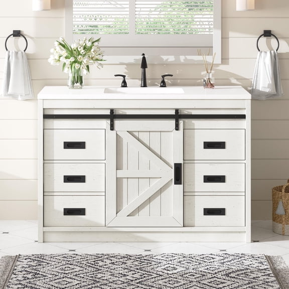Merluxy 48" Farmhouse Bathroom Vanity with Sink Combo, Basin Bathroom Storage Cabinet, Rustic White