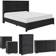 thumbnail image 1 of Merluxy 5 Piece Farmhouse Bedroom Set, Queen Bed Frame with 49" Fluted Headboard, 2 Dressers, 2 Drawer Nightstand with Charging Stand, Black, 1 of 8