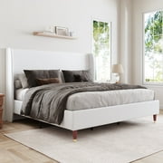 Merluxy 51.2" Queen Bed Frame with High Headboard,Upholstered,No Box Spring Required,White