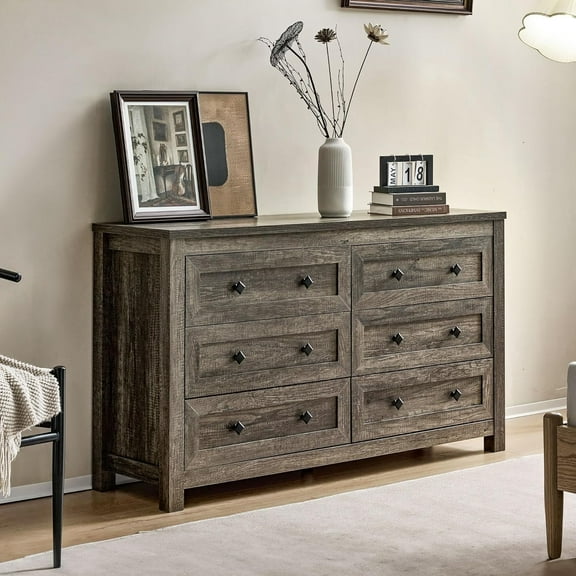 Merluxy 6 Drawers Dresser for Bedroom, Farmhouse Wood Chest of Drawers for Adult Cloth Storage