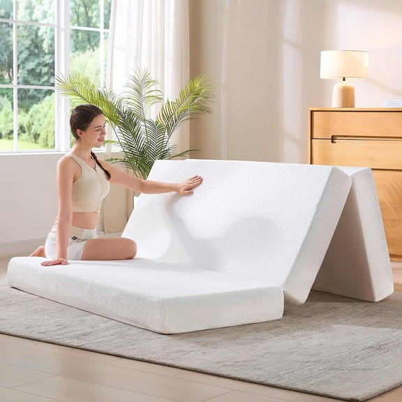 Merluxy 6-inch Twin Tri-Fold Memory Foam Mattress, Foldable Guest Bed with Washable Cover, Space-Saving Mattress for Murphy Bed, Home Use, White