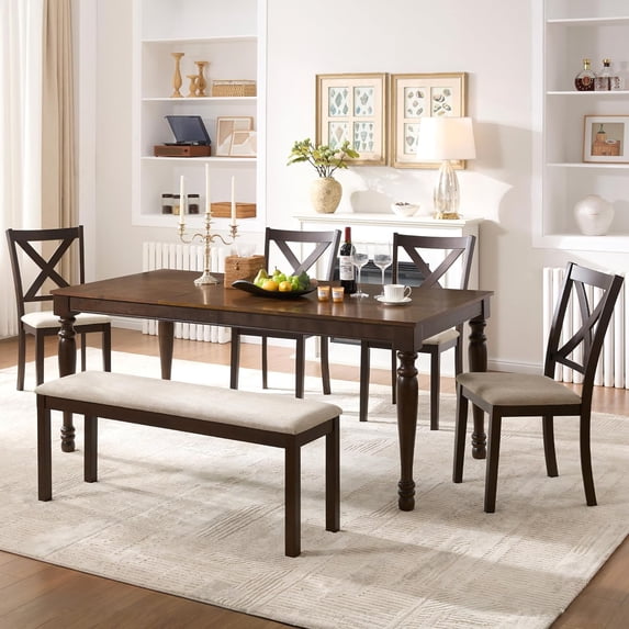 Merluxy 6 Piece 71" Solid Wood Dining Table Set, for Kitchen, Dining ...