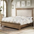 thumbnail image 1 of Merluxy 68.1" H King Size Bed Frame with Upholstered Headboard, Solid Wood Mid-Century Platform Bed, Architectural Design, Light Oak, 1 of 7