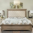 thumbnail image 1 of Merluxy 68.1" H Queen Size Bed Frame with Upholstered Headboard, Solid Wood Mid-Century Platform Bed, Architectural Design, Light Oak, 1 of 7