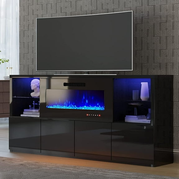 Merluxy 68" TV Stand with 40" Electric Fireplacefor TVs up to 78", Black