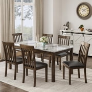 Merluxy 7 Piece Dining Table Set,71" Solid Wood Table & Chair Set for Kitchen, Dining Room, Brown