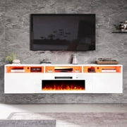 Merluxy 70" Floating TV Stand with Fireplace, Modern Wall Mounted Entertainment Center, White