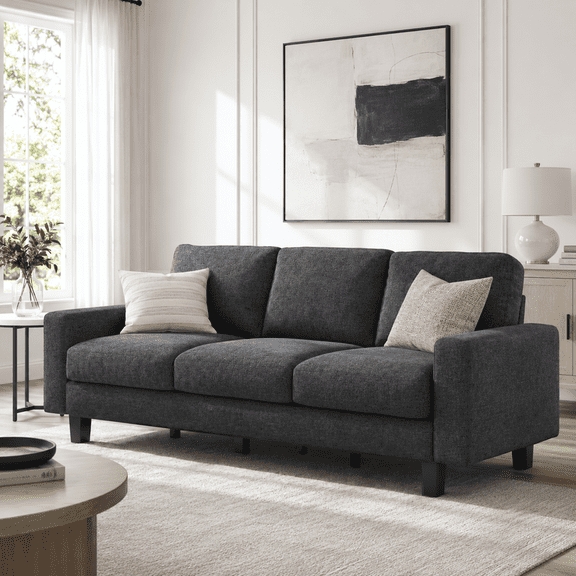 Merluxy 74.8" 3 Seater Sofa with 22" Deep Seat, Grey Couch for Living Room, Full Metal Support, for Bedroom & Apartment, Grey Chenille