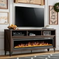 thumbnail image 1 of Merluxy 65" Glass Fireplace TV Stand for TVs up to 75", Espresso, 1 of 8