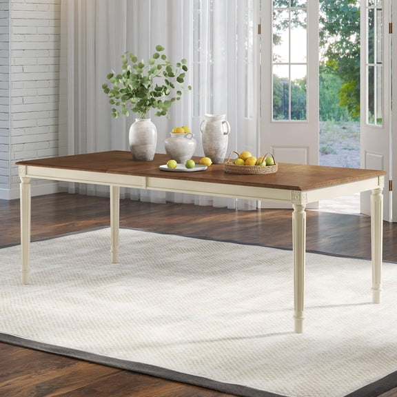 Merluxy 79 in Farmhouse Dining Table for 6 to 8, Large Rectangular Solid Wood Dining Table with Conical Legs, for Family Gathering, Rustic Cream