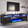thumbnail image 1 of Merluxy 80" Floating TV Stand with Fireplace, Modern Wall Mounted Entertainment Center, Black, 1 of 9