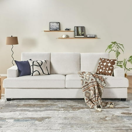 Merluxy 97 in Sofa, 3 Seater Deep Seat Sofa , Oversized Comfy Couch for Living Room Beige Chenille