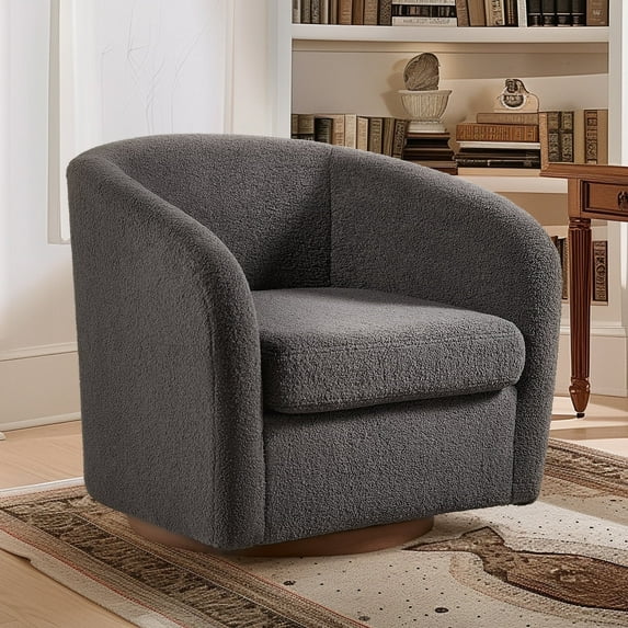 Merluxy Accent Chair for Living Room,360° Swivel Single Sofa,Teddy Upholstered,Gray