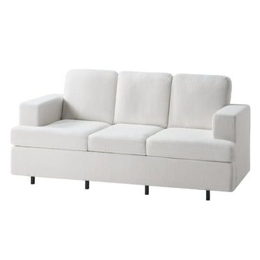 Merluxy Adult 3 Seater Sofa for Living Room,Thick Armrest and Cushion,Sherpa Upholstered,White