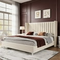 thumbnail image 1 of Merluxy Bed Frame King Size Upholstered Bed Wingback Headborad Velvet Channel Tufted/No Box Spring Needed/Cream, 1 of 9