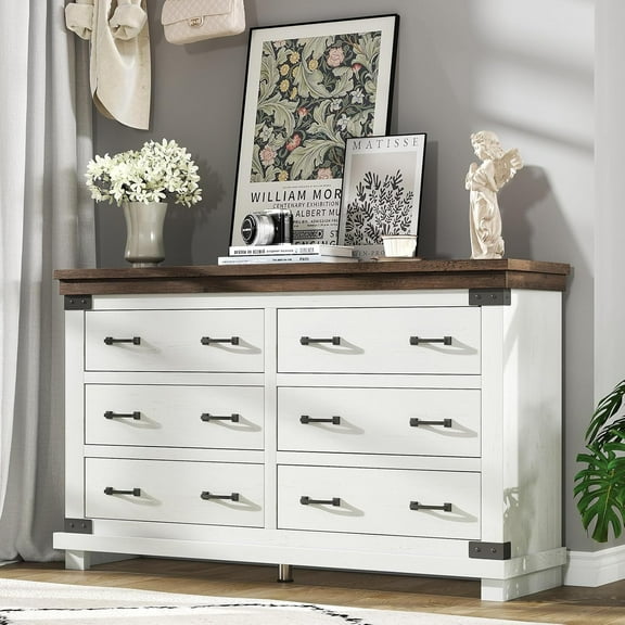Merluxy Farmhouse 6 Drawers Dresser Chests for Bedroom,Heavy Duty Closet Storage,Living Room,White