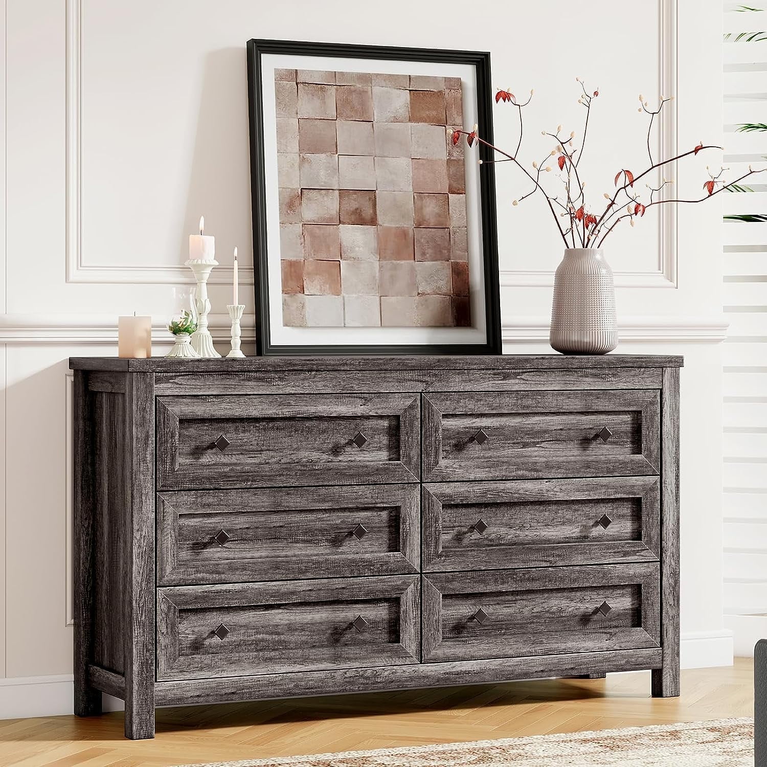 Merluxy Farmhouse 6 Drawers Dresser, Wood Rustic Chest of Drawers for Bedroom, 6 Drawers Chest for Living Room, Hallway, Grey Merluxy Farmhouse 6 Drawers Dresser, Wood Rustic Chest of Drawers for Bedroom, 6 Drawers Chest for Living Room, Hallway, Grey