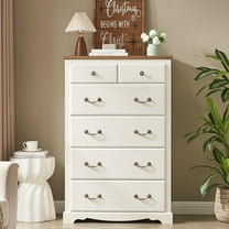 Merluxy Farmhouse 6 Drawers Dresser for Bedroom, Wood Chest of Drawers with Metal Handle, White