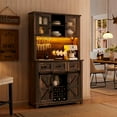 thumbnail image 1 of Merluxy Farmhouse Kitchen Cabinet Coffee Display Bar with LED Lights, Dark Rustic Oak, 1 of 9