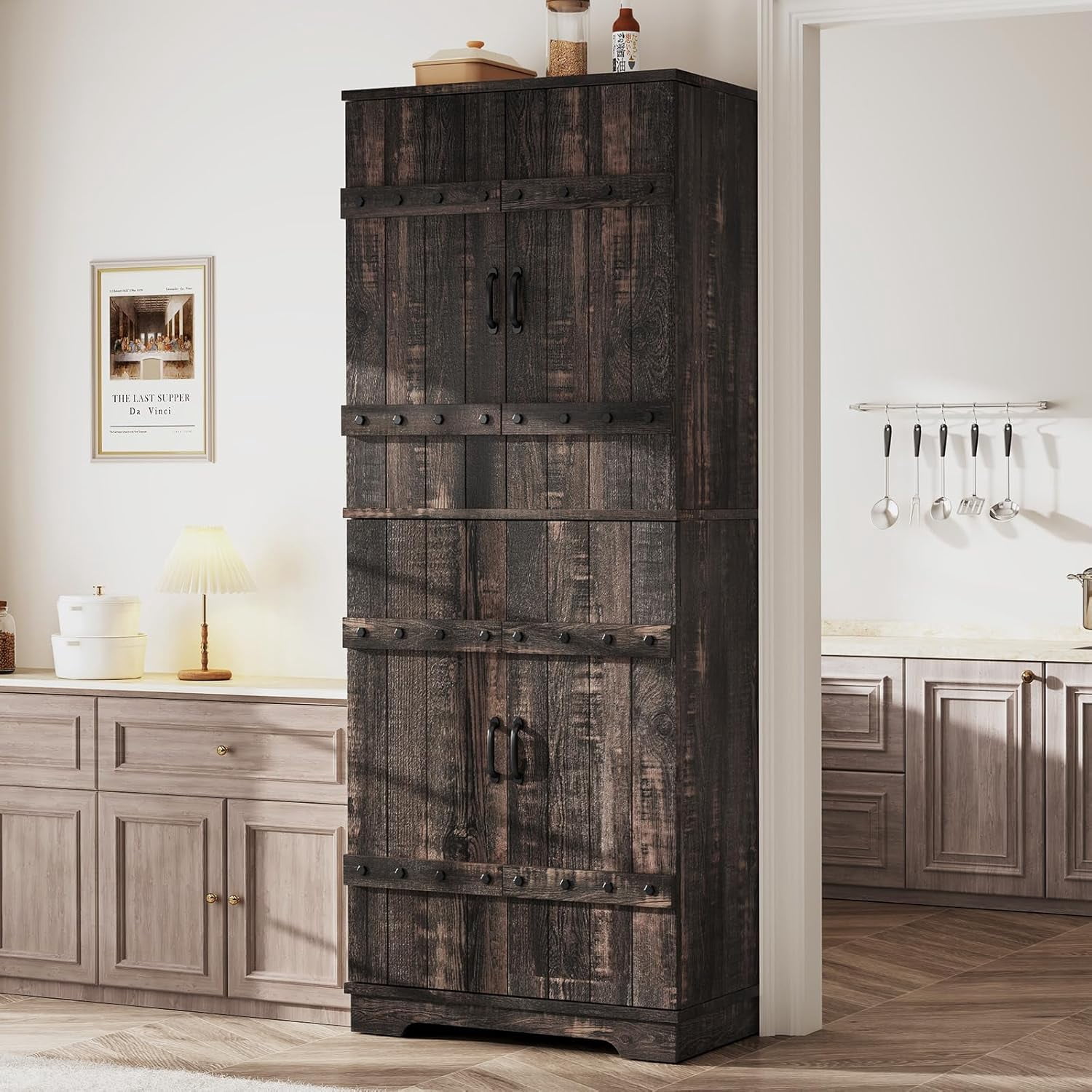 Merluxy Farmhouse Kitchen Pantry, Wooden Kitchen Cupboard with Drawer, 72" Tall Organizer ...
