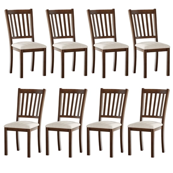 Merluxy Farmhouse Upholstered Dining Chairs Set of 8, Curved Backrest, Padded Seat, Solid Wood Legs, Dark Brown