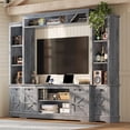 thumbnail image 1 of Merluxy Farmhouse Wall Unit TV Stand with Bookshelf & Wine Cabinet, Power Outlets for 78" TVs, Grey, 1 of 10