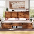 thumbnail image 1 of Merluxy Farmhouse Wood Bed Frame King Size with Sliding Barn Door Storage Cabinets and Headboard,SolidNo Squeak, No Box Spring Needed,Rusric Brown, 1 of 6
