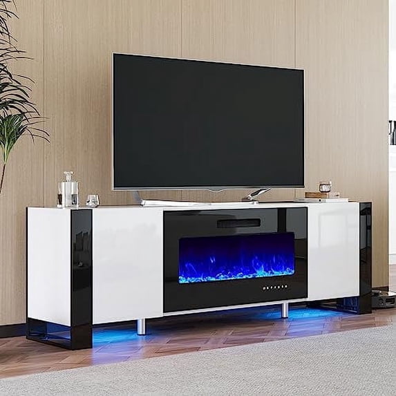 Merluxy Fireplace TV Stand , 70" Entertainment Center LED Lights, White