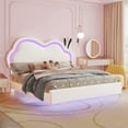 thumbnail image 1 of Merluxy Floating Queen Bed Frame with Adjustable LED Headboard, Leather Upholstered Platform Bed Frame with Wood Slats Support, Easy Assembly, White, 1 of 10