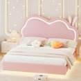 thumbnail image 1 of Merluxy Floating Tiwn Bed Frame with Adjustable LED Headboard, Cute Leather Upholstered Platform Bed Frame with Wood Slat Support, Easy Assembly, Pink, 1 of 9