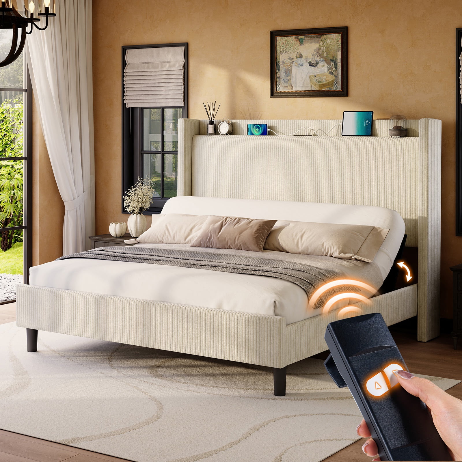 Merluxy Full Bed Frame,Smart Adjustable Bed Base,Charging Station ...