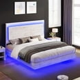 thumbnail image 1 of Merluxy Full Floating Bed Frame with Recline Headboard,LED Light, No Box Spring Needed/Noise Free, Distressed White, 1 of 8