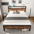 thumbnail image 1 of Merluxy Full Size Bed Frame, Industrial Platform Bed with Charging Station, 2-Tier Storage Headboard/ No Box Spring Needed/ Noise-Free/ Dark Brown, 1 of 7