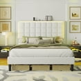 thumbnail image 1 of Merluxy Full Size Button Tufted Platform Bed Frame with LED Lights, Charging Station, White, 1 of 7