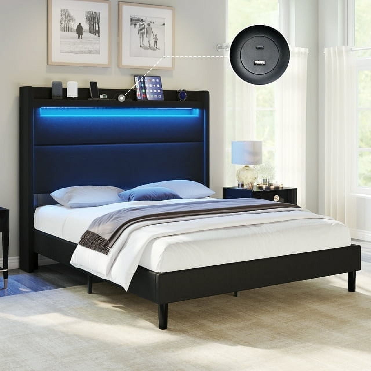Merluxy Full Size Floating Bed Frame, Queen Bed Frame with LED Lights ...