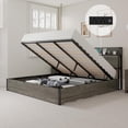 thumbnail image 1 of Merluxy Full Size Lift Up Storage Bed, Metal Wood Storage Headboard & Charging Station, Rustic Grey, 1 of 8