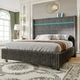 thumbnail image 1 of Merluxy King Bed Frame with LED Lights Charging Station,Corduroy Upholstered Platform Bed Frame with 60" Tall Wingback Headboard/Grey, 1 of 8