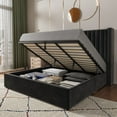 thumbnail image 1 of Merluxy King Bed Frame Lift Up Storage Bed,Velvet King Upholstered Bed Frame/Channel Tufted Wingback Headborad/No Box Spring Needed/Black, 1 of 10