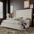 thumbnail image 1 of Merluxy King Bed Frame Upholstered Bed Wingback Headboard Velvet Tufted Diamond Button/No Box Spring Needed/Easy Assembly/Cream, 1 of 8