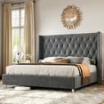 thumbnail image 1 of Merluxy King Bed Frame Upholstered Bed Wingback Headboard Velvet Tufted Diamond Button/No Box Spring Needed/Easy Assembly/Dark Gray, 1 of 8
