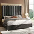 thumbnail image 1 of Merluxy King Bed Frame with 58" Tall Headboard,Silver Plating Trim,Velvet Upholstered,Black, 1 of 8