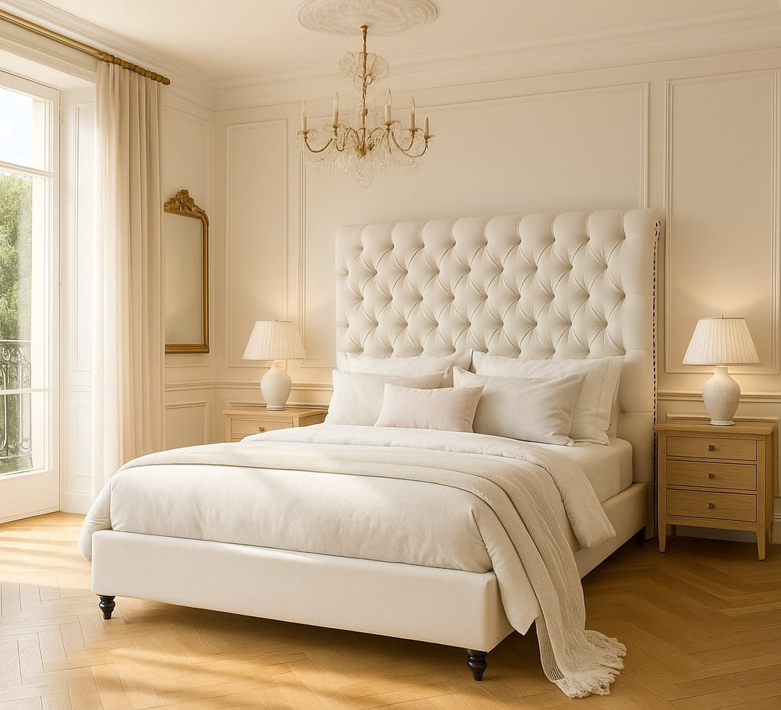 Merluxy King Bed Frame with 59.1" Sleigh Headboard,Velvet Upholstered,No Box Spring Needed,Cream