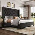 thumbnail image 1 of Merluxy King Bed Frame with 61.4" Handmade Deep Button Tufted Headboard/Black, 1 of 8