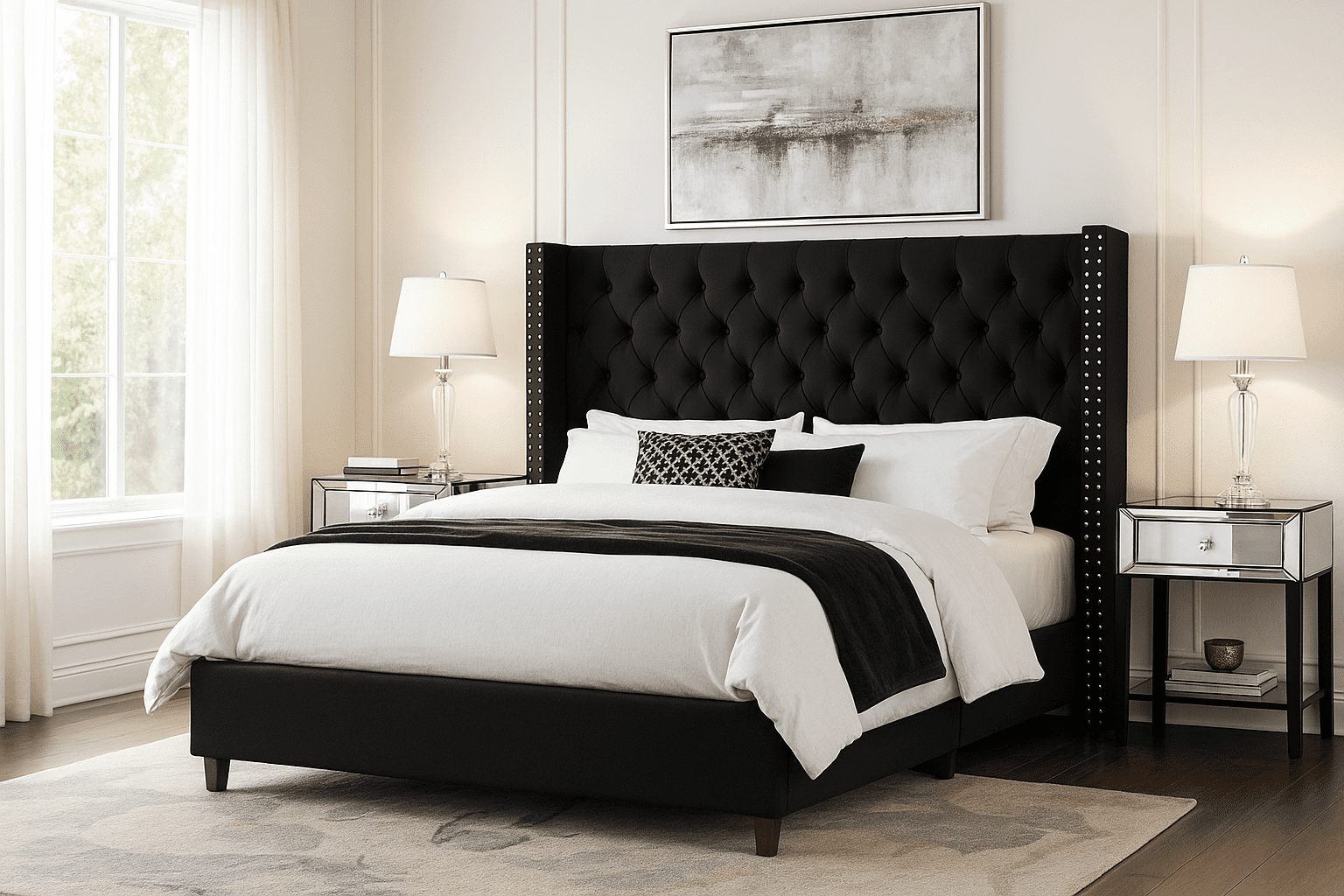 Jocisland King Size Velvet Upholstered Bed Frame with Fabric