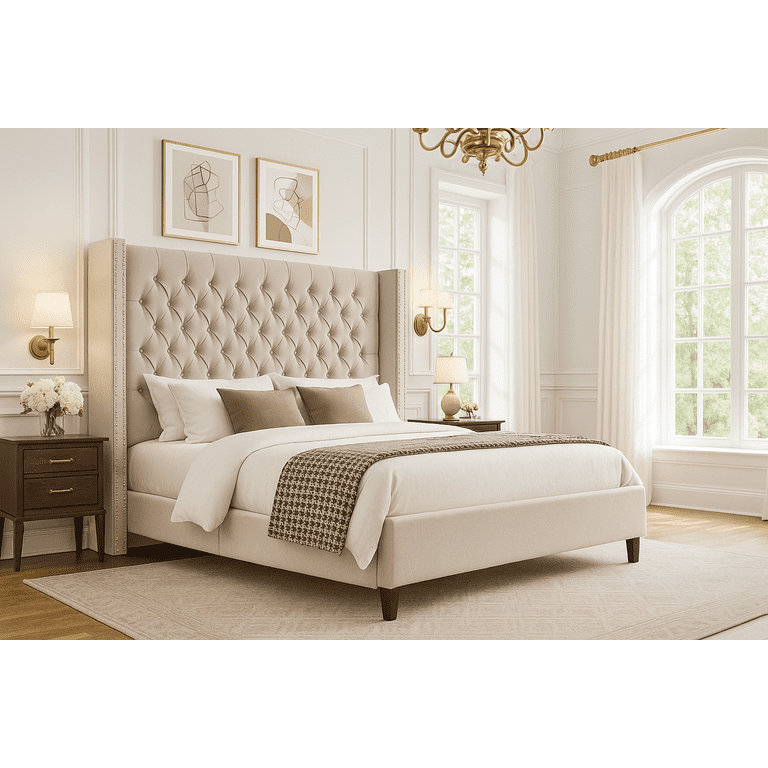 Jocisland King Size Velvet Upholstered Bed Frame with Fabric