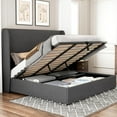 thumbnail image 1 of Merluxy King Bed Frame with Lift Up Storage,Linen Upholstered Platform Bed/ Wingback Headboard/No Box Spring Needed/Dark gray, 1 of 6