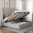 thumbnail image 1 of Merluxy King Bed Frame with Lift Up Storage,Linen Upholstered Platform Bed/ Wingback Headboard/No Box Spring Needed/Light gray, 1 of 6