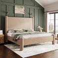 thumbnail image 1 of Merluxy King Size Bed Frame, Boucle Upholstered Bed Frame with Charging Station, Platform Bed with Soft Rounded Corners, Easy Assembly, Khaki, 1 of 8
